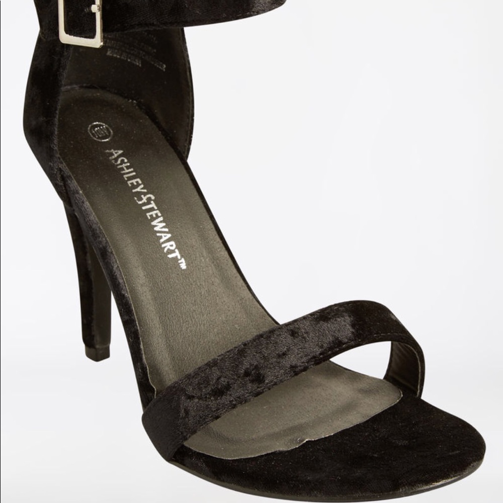 Ashley Stewart Velvet Black Sandal Heels